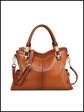 Leather Satchel Tote Shoulder Bag Pebbled Cowhide
